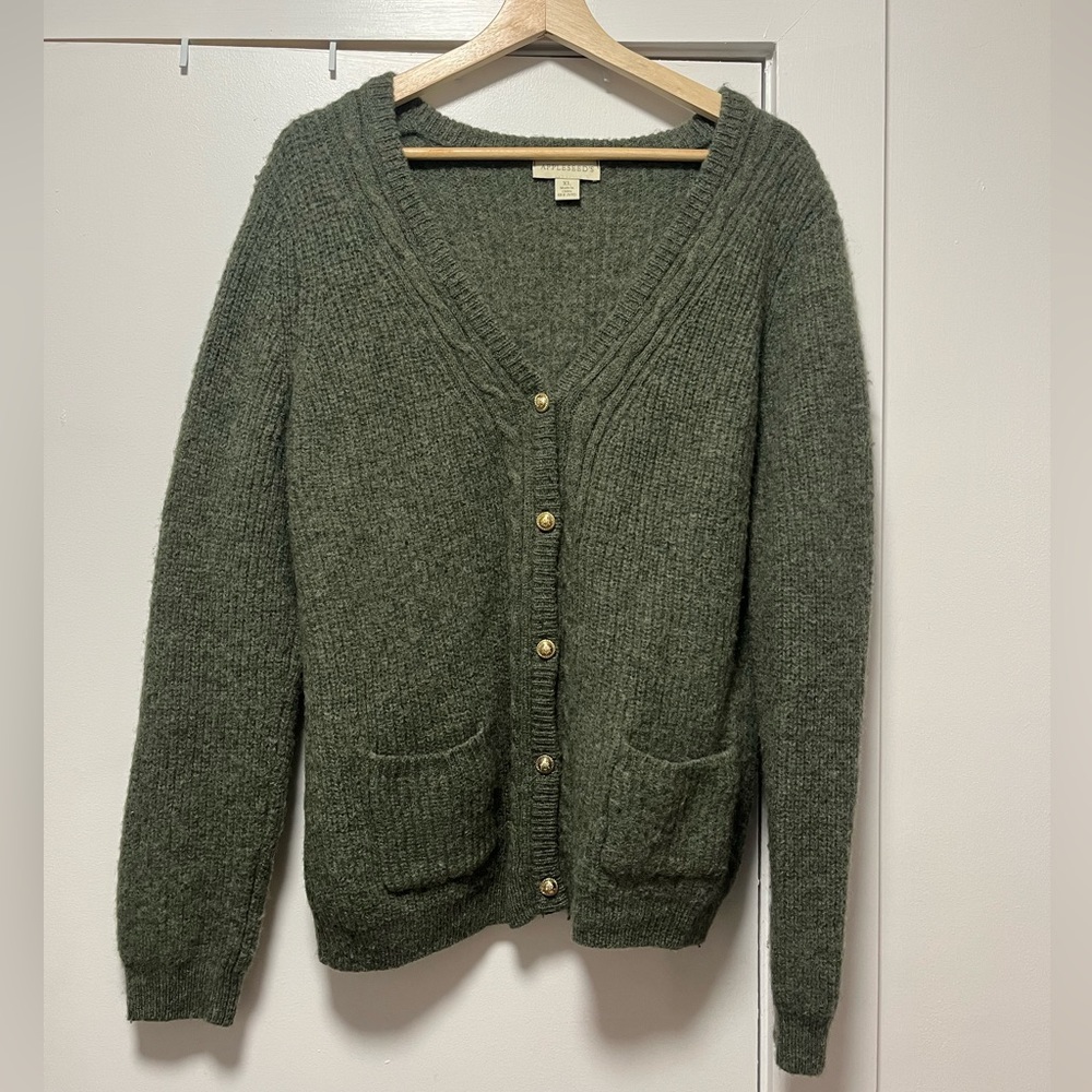 Olive Green 100% Wool Cardigan